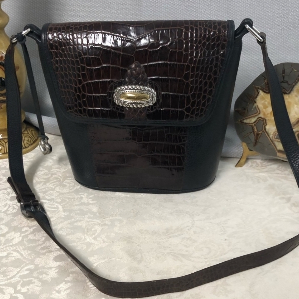 Brighton Dark Brown and Black Croc-Embossed Crossbody Bag